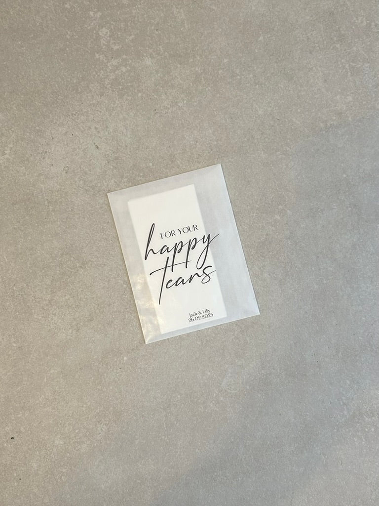 Personalized Wedding Tissue Packets for Guests | Happy Tears Favors, Custom Wedding Tissues for Happy Tears