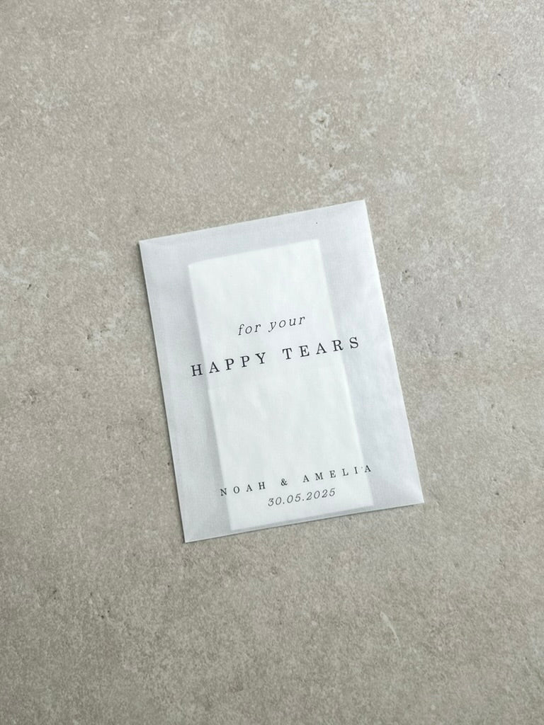 Personalized Wedding Tissue Packets for Guests | Happy Tears Favors, Custom Wedding Tissues for Happy Tears