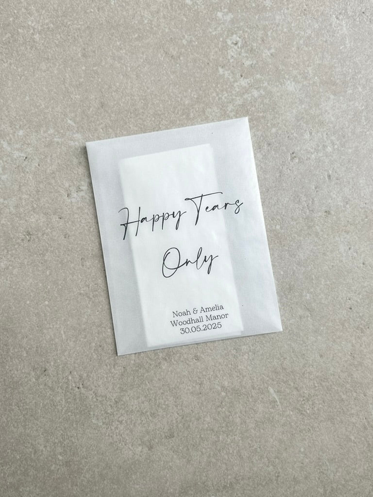 Personalized Wedding Tissue Packets for Guests | Happy Tears Favors, Custom Wedding Tissues for Happy Tears