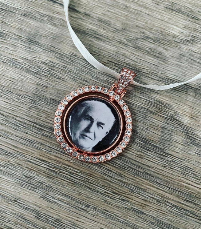 Double Sided Diamante Wedding Bouquet Memory Photo Charm | Wedding Bouquet Memorial Charm | Button Hole Bride - Remembering Loved Ones