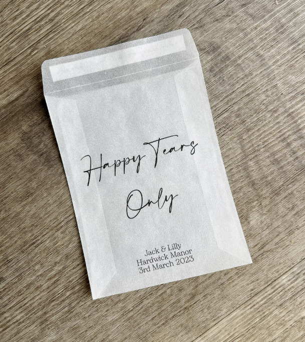 Any Design Personalised Wedding Tissue Packs | Personalised Wedding Confetti Packs | Happy Tears | Confetti Packs | Tissue Packets