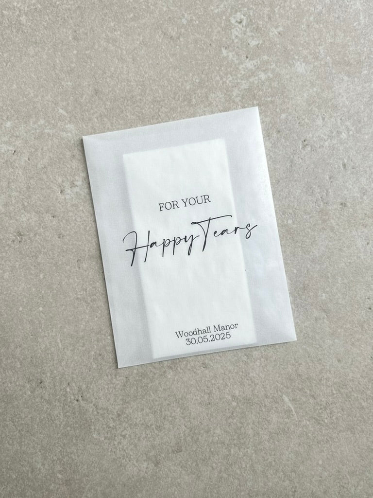 Personalized Wedding Tissue Packets for Guests | Happy Tears Favors, Custom Wedding Tissues for Happy Tears