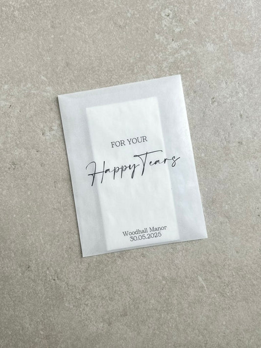Personalized Wedding Tissue Packets for Guests | Happy Tears Favors, Custom Wedding Tissues for Happy Tears