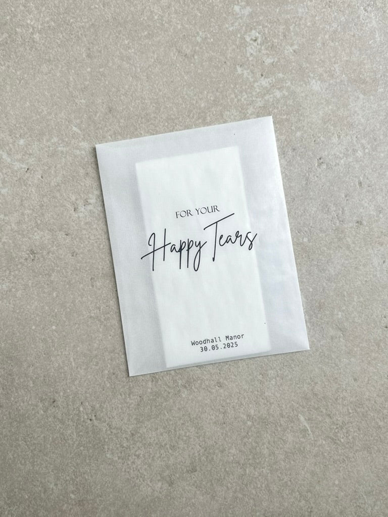 Personalized Wedding Tissue Packets for Guests | Happy Tears Favors, Custom Wedding Tissues for Happy Tears