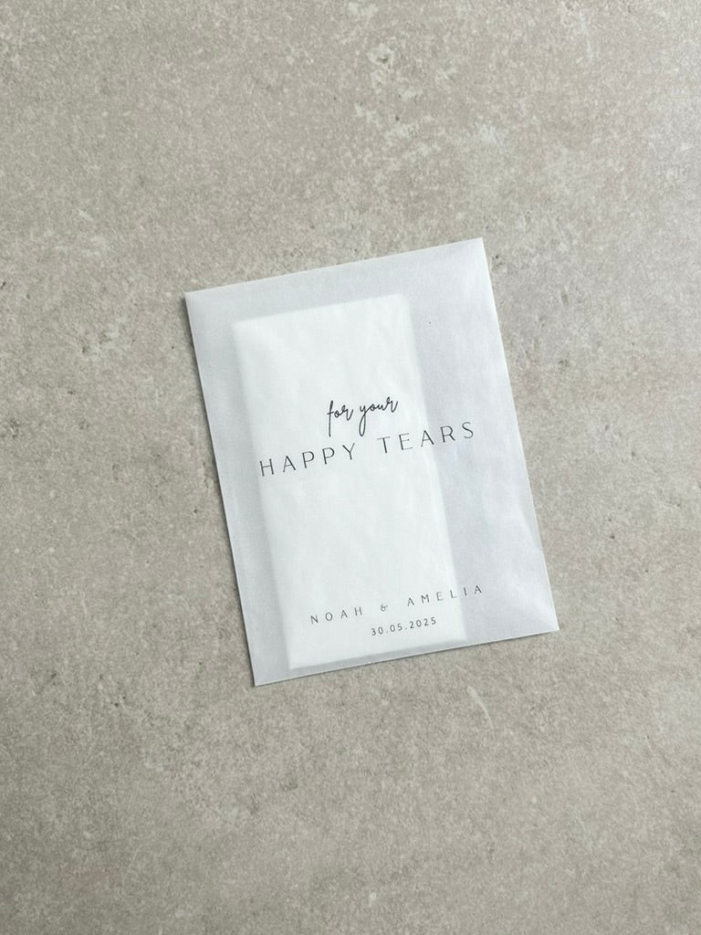 Personalized Wedding Tissue Packets for Guests | Happy Tears Favors, Custom Wedding Tissues for Happy Tears
