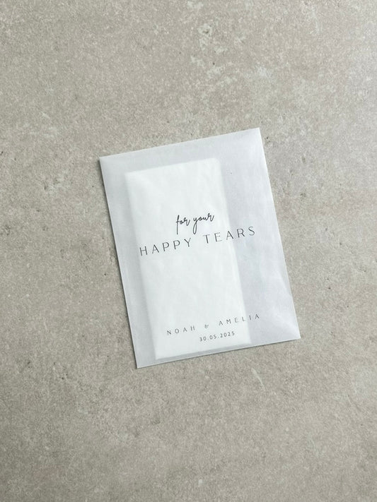 Personalized Wedding Tissue Packets for Guests | Happy Tears Favors, Custom Wedding Tissues for Happy Tears