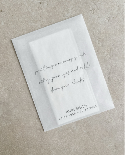 Personalised Funeral Tissue Packets – Custom Design