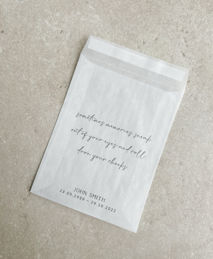 Personalised Funeral Tissue Packets – Custom Design