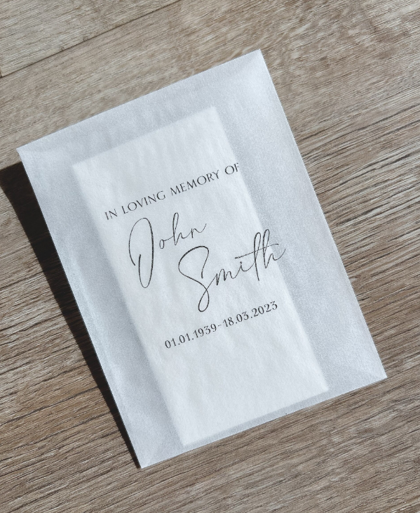 Any Design Personalised Funeral Favours | Funeral Tissue Bags | Orders of Service | Funeral Tissues In Loving Memory Choose your own wording