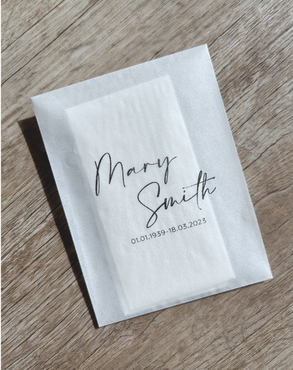 Personalised Funeral Tissue Bags – Custom Wording