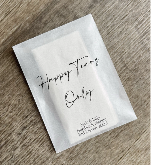 Any Design Personalised Wedding Tissue Packs | Personalised Wedding Confetti Packs | Happy Tears | Confetti Packs | Tissue Packets