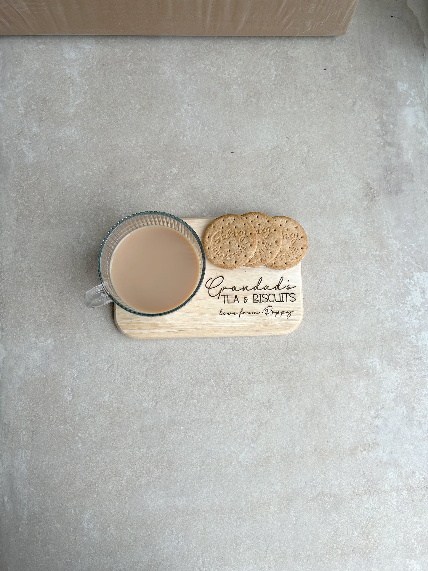 Personalised Tea and Biscuit Board, Wooden Snack Tray with Mug Recess, Custom Name Gift for Tea Lovers, Birthday Gift for Him Her
