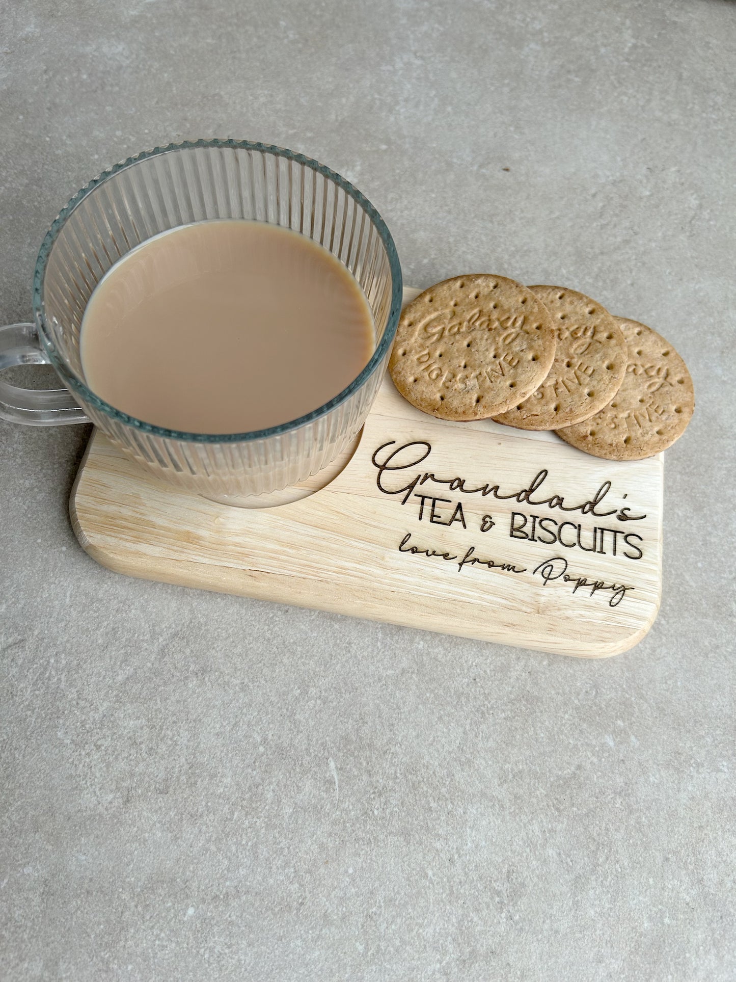 Personalised Tea and Biscuit Board, Wooden Snack Tray with Mug Recess, Custom Name Gift for Tea Lovers, Birthday Gift for Him Her