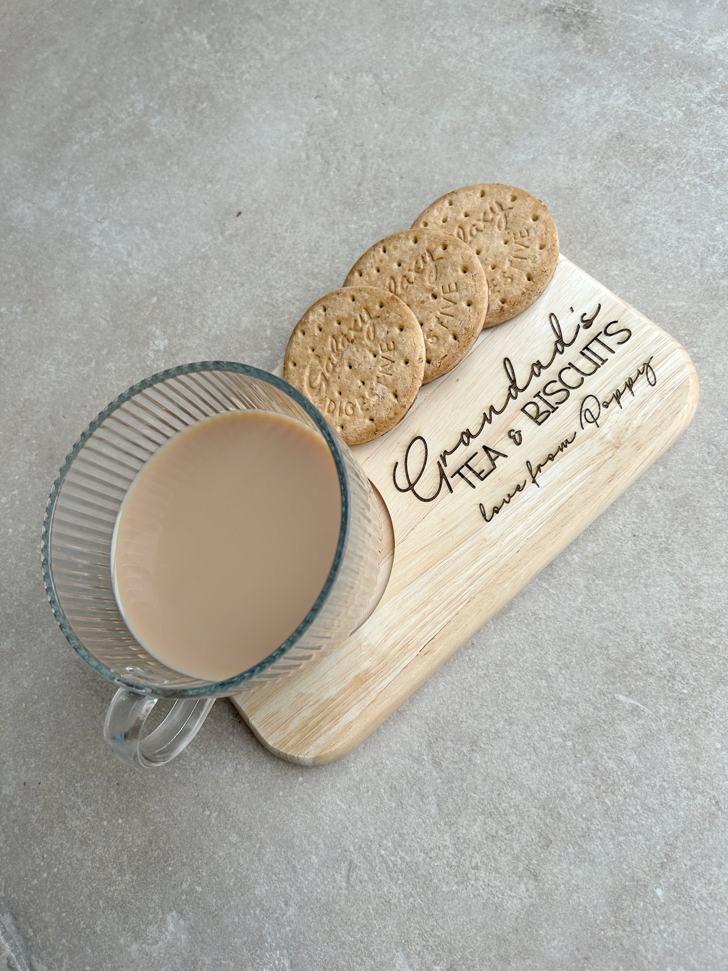 Personalised Tea and Biscuit Board, Wooden Snack Tray with Mug Recess, Custom Name Gift for Tea Lovers, Birthday Gift for Him Her