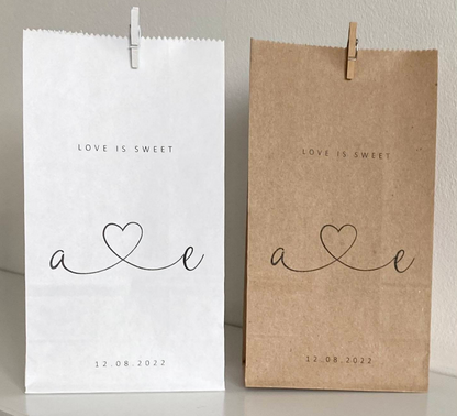 Personalised Block Bottom Sweet Bags – Heart Initials
