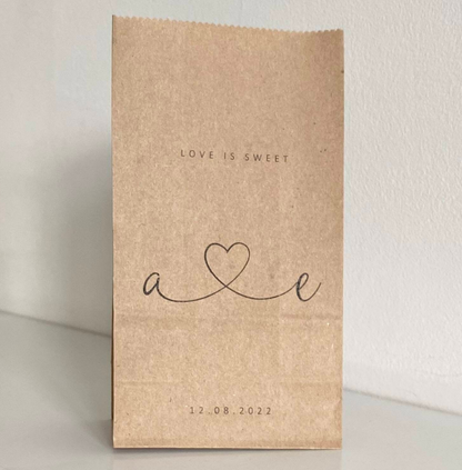 Personalised Block Bottom Sweet Bags – Heart Initials