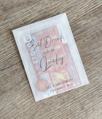 Personalised Wedding Scratch Card Favours – Eat Drink