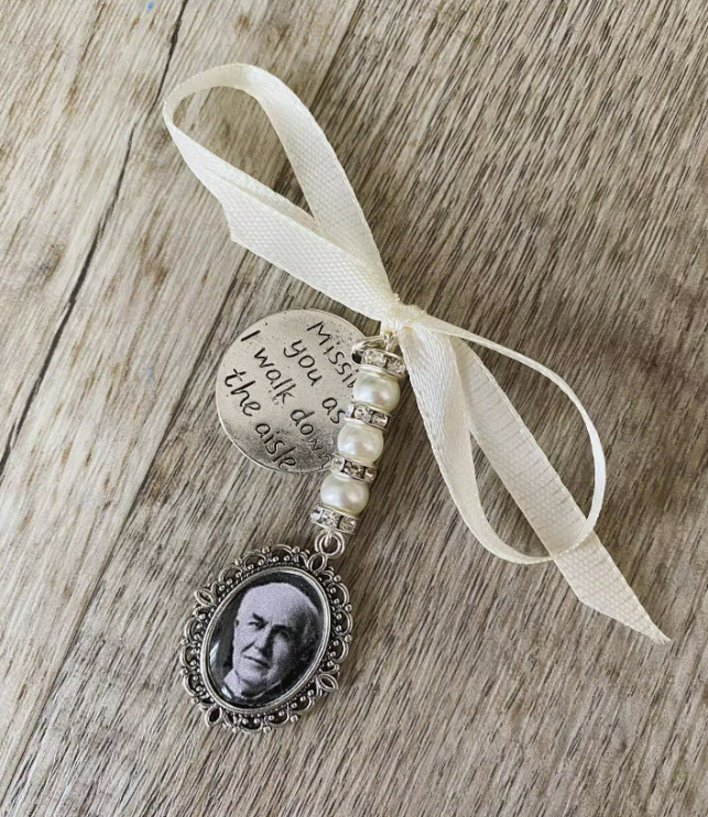 Walk with me Single | Double | Triple | Oval Wedding Bouquet Memory Photo Charm | Wedding Bouquet Memorial Charm | Button Hole | Bride